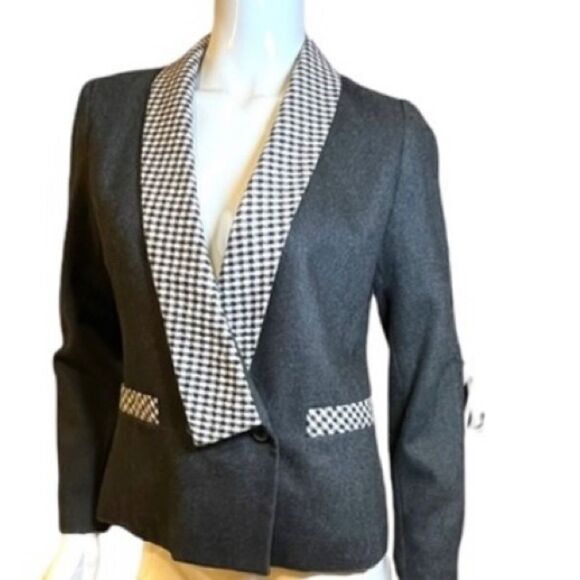 Vintage Plaid Checkerboard Double Breasted Jacket Grey Medium - Picture 2 of 15